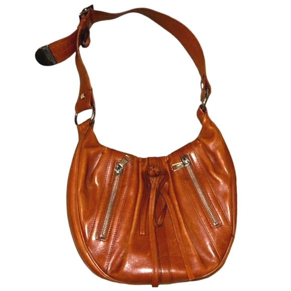 Yves Saint Laurent Rive Gauche Vintage Cognac Leather CurvedHobo Shoulder Bag